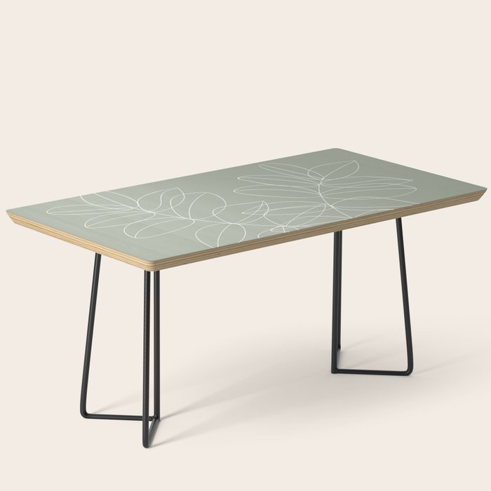 Boho Sage Green, Decor, Line Art, Botanical Leaves Coffee Table Gallery Image 1