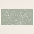 Boho Sage Green, Decor, Line Art, Botanical Leaves Desk Mat Gallery Image 3