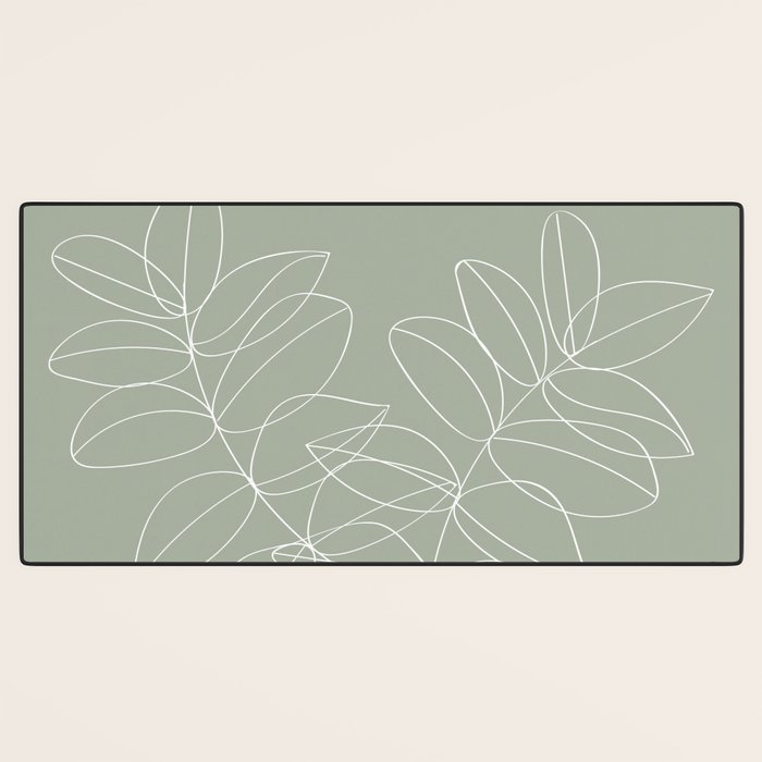 Boho Sage Green, Decor, Line Art, Botanical Leaves Desk Mat Gallery Image 3