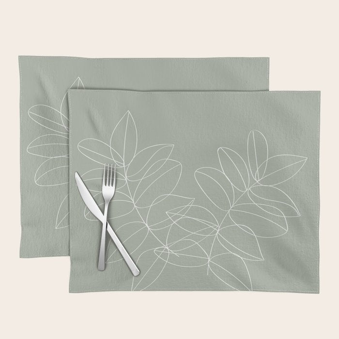 Boho Sage Green, Decor, Line Art, Botanical Leaves Placemat Gallery Image 1