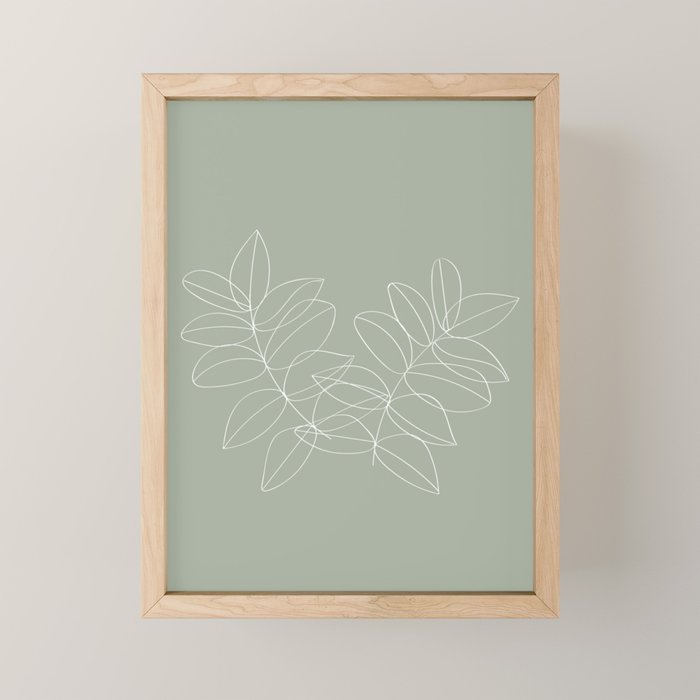 Boho Sage Green, Decor, Line Art, Botanical Leaves Mini Art Print Gallery Image 1