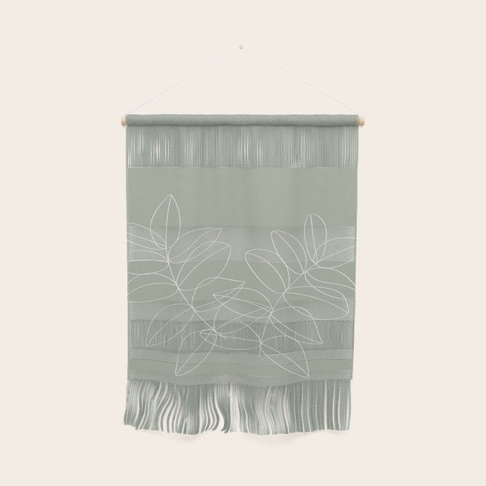 Boho Sage Green, Decor, Line Art, Botanical Leaves Wall Hanging Gallery Image 1