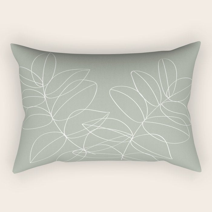 Boho Sage Green, Decor, Line Art, Botanical Leaves Rectangular Pillow Gallery Image 2