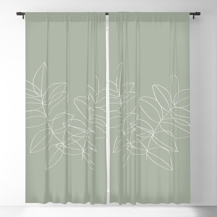 Boho Sage Green, Decor, Line Art, Botanical Leaves Window Curtain Gallery Image 5