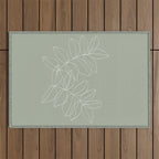 Boho Sage Green, Decor, Line Art, Botanical Leaves Outdoor Rug Gallery Image 1