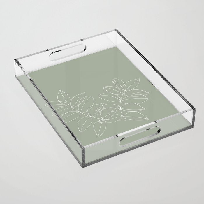 Boho Sage Green, Decor, Line Art, Botanical Leaves Acrylic Tray Gallery Image 1