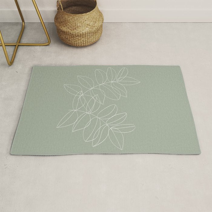 Boho Sage Green, Decor, Line Art, Botanical Leaves Rug Gallery Image 1