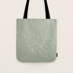 Boho Sage Green, Decor, Line Art, Botanical Leaves Tote Bag Gallery Image 1