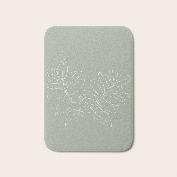 Boho Sage Green, Decor, Line Art, Botanical Leaves Bath Mat Gallery Image 1