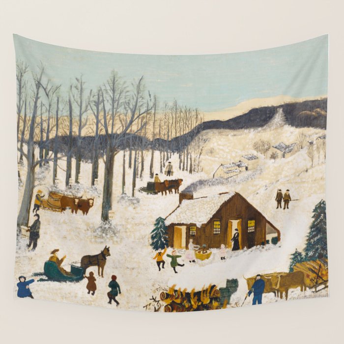 Anna Mary Robertson 'Grandma' Moses Sugaring Off American Folk Art Wall Tapestry Gallery Image 1