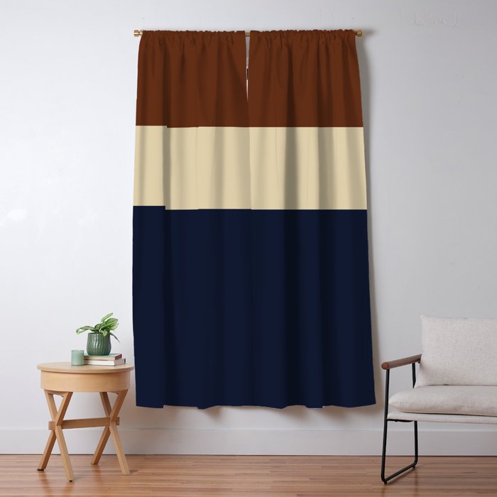 Color Block Triple - Minimalist Solid Stripe Pattern in Brown, Cream Beige, and Dark Navy Blue Window Curtain Gallery Image 5