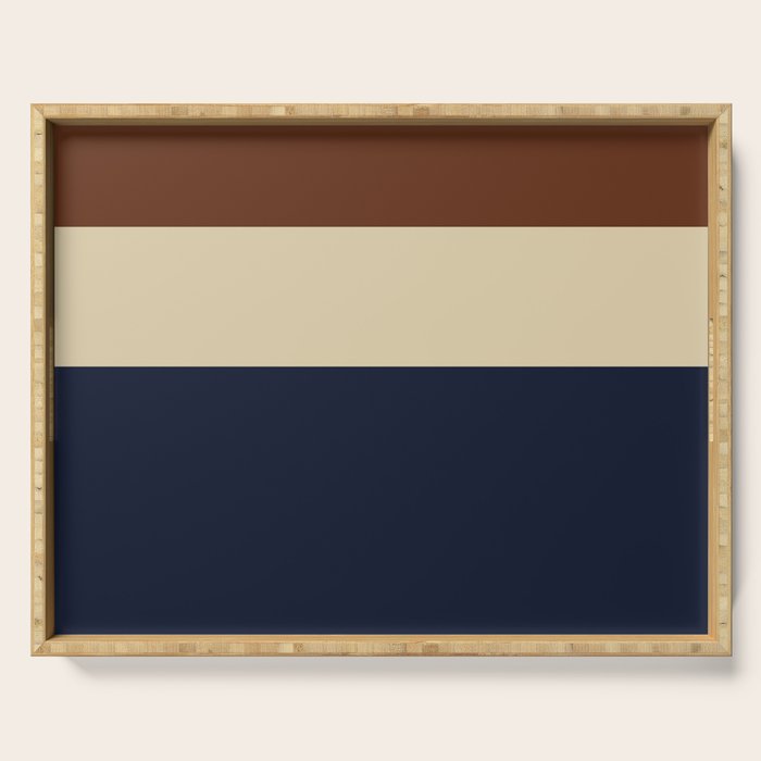 Color Block Triple - Minimalist Solid Stripe Pattern in Brown, Cream Beige, and Dark Navy Blue Serving Tray Gallery Image 1