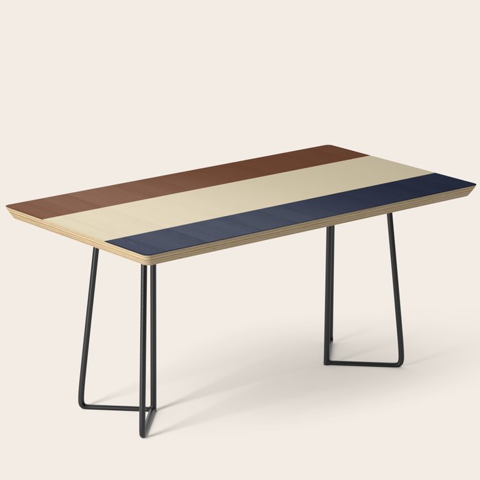 Color Block Triple - Minimalist Solid Stripe Pattern in Brown, Cream Beige, and Dark Navy Blue Coffee Table Gallery Image 1