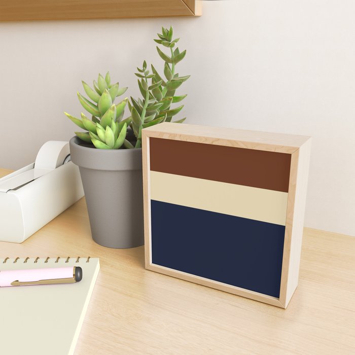 Color Block Triple - Minimalist Solid Stripe Pattern in Brown, Cream Beige, and Dark Navy Blue Mini Art Print Gallery Image 2