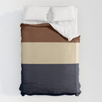 Color Block Triple - Minimalist Solid Stripe Pattern in Brown, Cream Beige, and Dark Navy Blue Duvet Cover Gallery Image 6