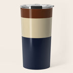 Color Block Triple - Minimalist Solid Stripe Pattern in Brown, Cream Beige, and Dark Navy Blue Travel Mug Gallery Image 1