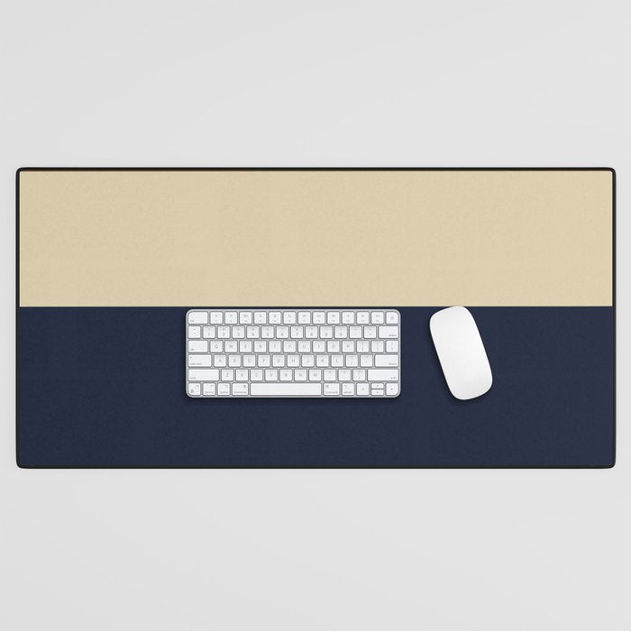 Color Block Triple - Minimalist Solid Stripe Pattern in Brown, Cream Beige, and Dark Navy Blue Desk Mat Gallery Image 1