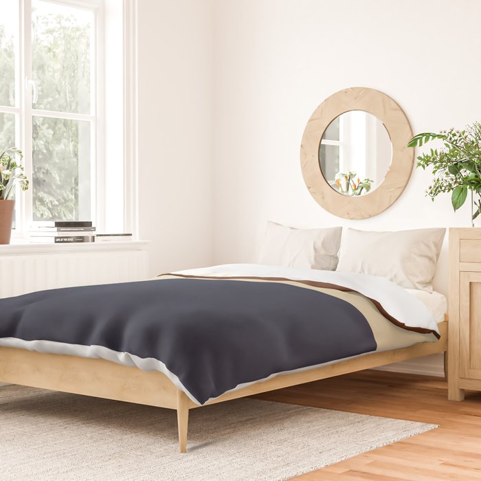 Color Block Triple - Minimalist Solid Stripe Pattern in Brown, Cream Beige, and Dark Navy Blue Duvet Cover Gallery Image 2
