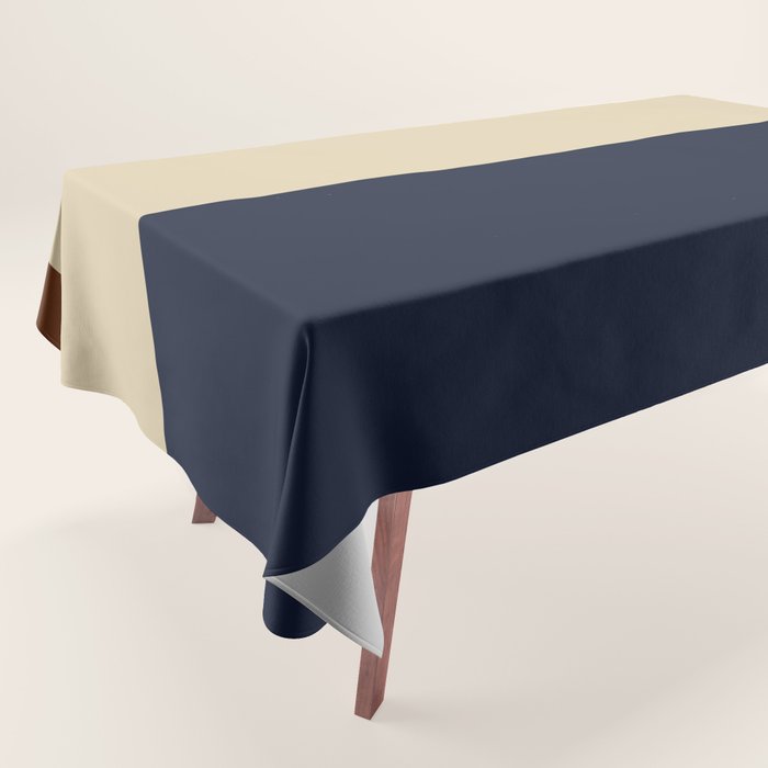 Color Block Triple - Minimalist Solid Stripe Pattern in Brown, Cream Beige, and Dark Navy Blue Tablecloth Gallery Image 1