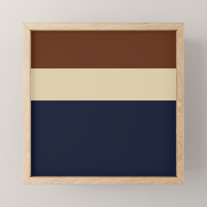 Color Block Triple - Minimalist Solid Stripe Pattern in Brown, Cream Beige, and Dark Navy Blue Mini Art Print Gallery Image 1