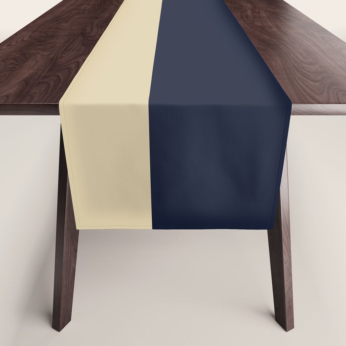 Color Block Triple - Minimalist Solid Stripe Pattern in Brown, Cream Beige, and Dark Navy Blue Table Runner Gallery Image 1