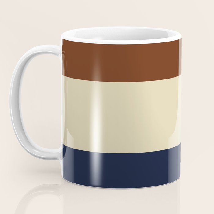 Color Block Triple - Minimalist Solid Stripe Pattern in Brown, Cream Beige, and Dark Navy Blue Coffee Mug Gallery Image 3