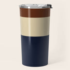 Color Block Triple - Minimalist Solid Stripe Pattern in Brown, Cream Beige, and Dark Navy Blue Travel Mug Gallery Image 2