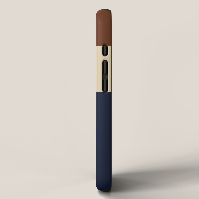 Color Block Triple - Minimalist Solid Stripe Pattern in Brown, Cream Beige, and Dark Navy Blue iPhone Case Gallery Image 2