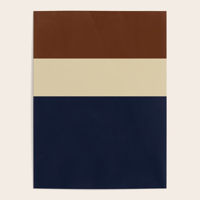 Color Block Triple - Minimalist Solid Stripe Pattern in Brown, Cream Beige, and Dark Navy Blue Poster Gallery Image 4
