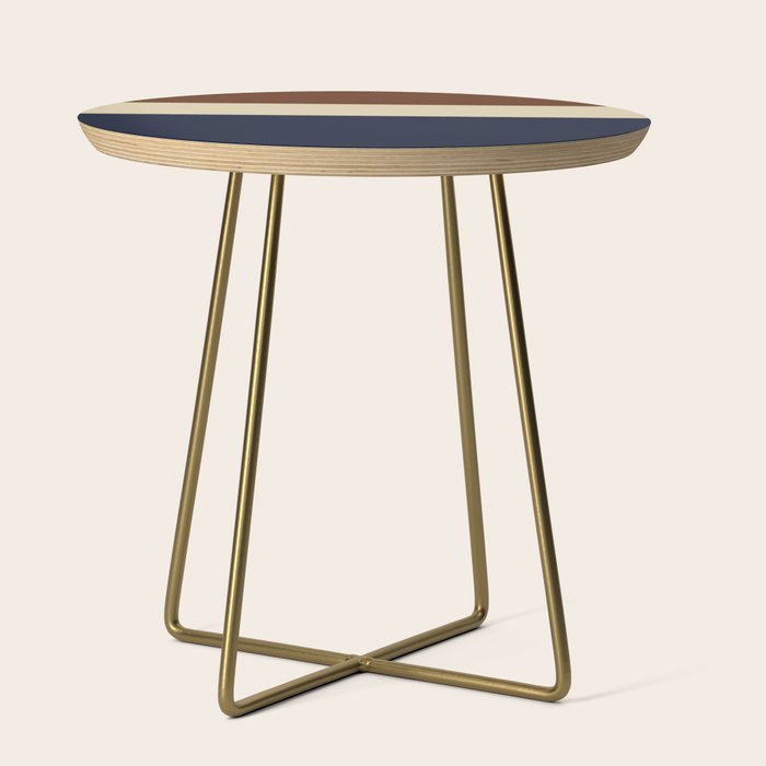Color Block Triple - Minimalist Solid Stripe Pattern in Brown, Cream Beige, and Dark Navy Blue Side Table Gallery Image 1
