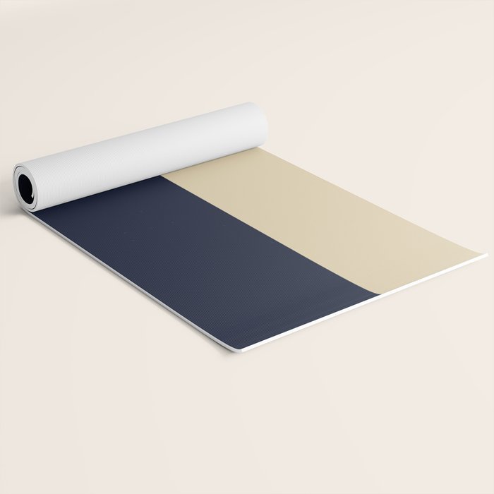 Color Block Triple - Minimalist Solid Stripe Pattern in Brown, Cream Beige, and Dark Navy Blue Yoga Mat Gallery Image 2