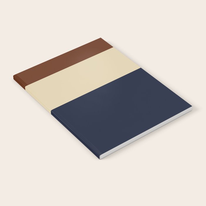 Color Block Triple - Minimalist Solid Stripe Pattern in Brown, Cream Beige, and Dark Navy Blue Notebook