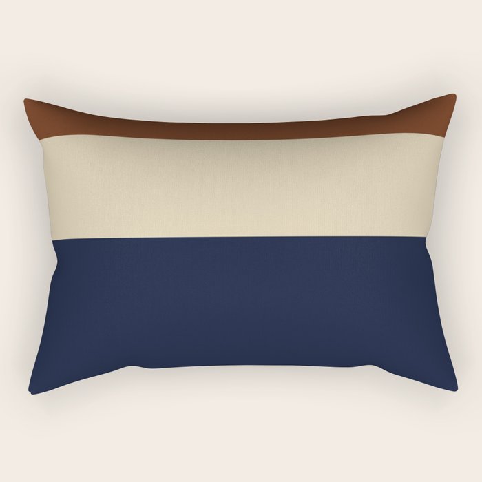 Color Block Triple - Minimalist Solid Stripe Pattern in Brown, Cream Beige, and Dark Navy Blue Rectangular Pillow Gallery Image 2