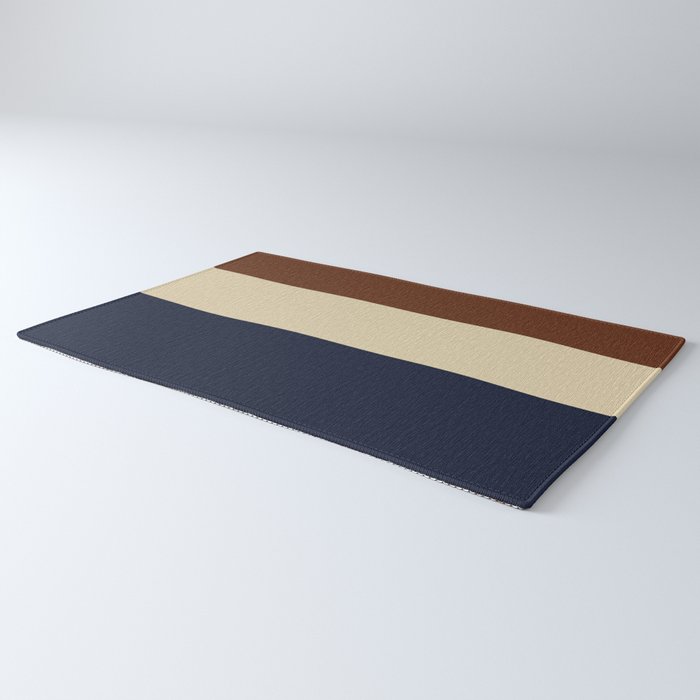 Color Block Triple - Minimalist Solid Stripe Pattern in Brown, Cream Beige, and Dark Navy Blue Rug Gallery Image 3