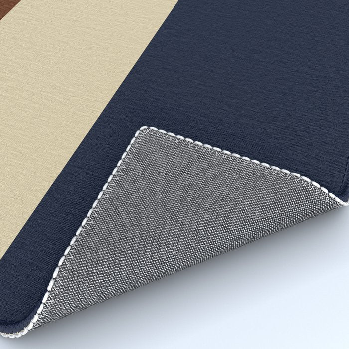 Color Block Triple - Minimalist Solid Stripe Pattern in Brown, Cream Beige, and Dark Navy Blue Rug Gallery Image 4