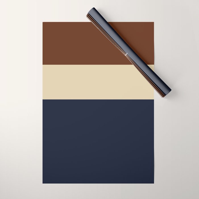 Color Block Triple - Minimalist Solid Stripe Pattern in Brown, Cream Beige, and Dark Navy Blue Wrapping Paper Gallery Image 1