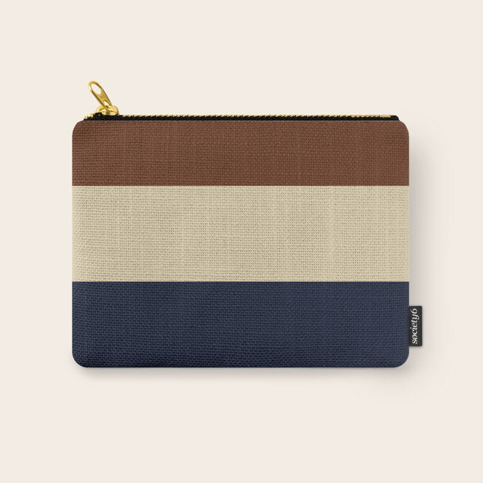 Color Block Triple - Minimalist Solid Stripe Pattern in Brown, Cream Beige, and Dark Navy Blue Carry All Pouch Gallery Image 1