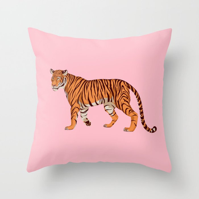 Tiger - Pink Throw Pillow Gallery Image 1