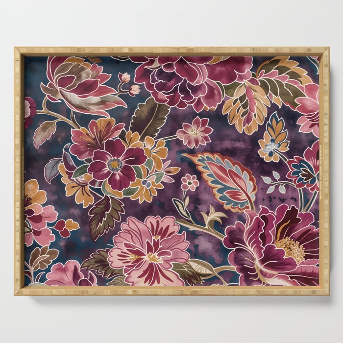 Exotic Plum Bohemian Floral Serving Tray Gallery Image 1