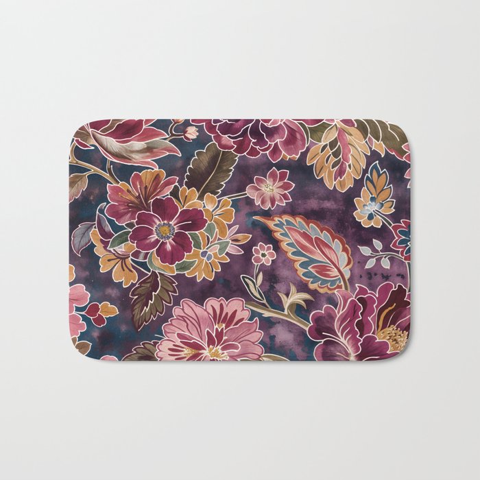 Exotic Plum Bohemian Floral Bath Mat Gallery Image 1