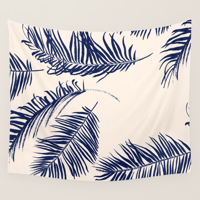 Blue Palm Leaves x Dry Brush Wall Tapestry Gallery Image 4