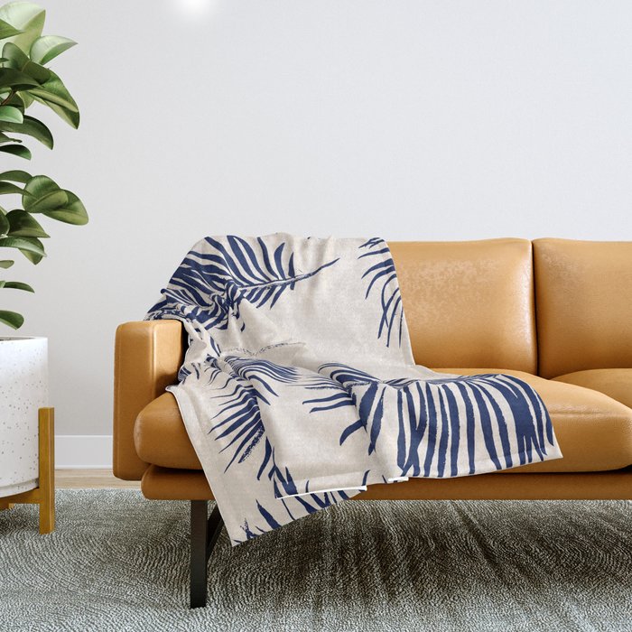 Blue Palm Leaves x Dry Brush Throw Blanket Gallery Image 1