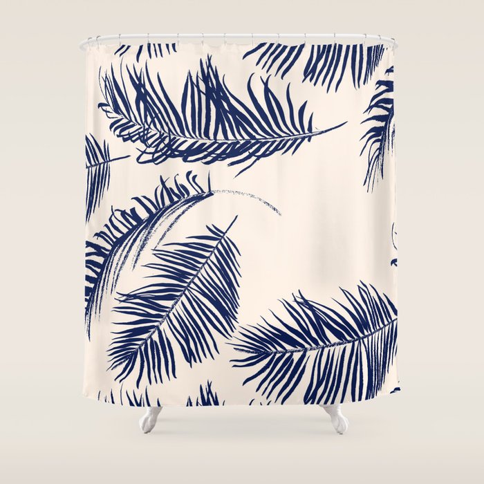 Blue Palm Leaves x Dry Brush Shower Curtain Gallery Image 1