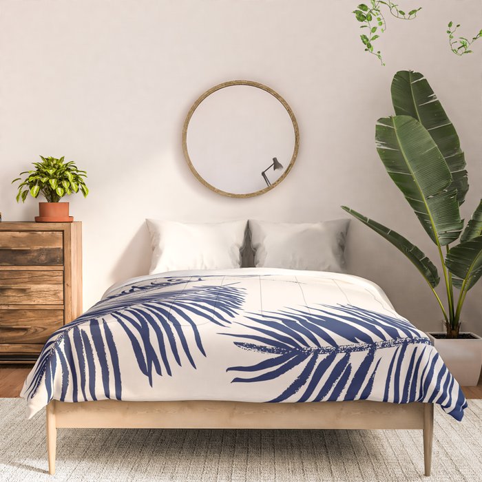 Blue Palm Leaves x Dry Brush Comforter Gallery Image 3