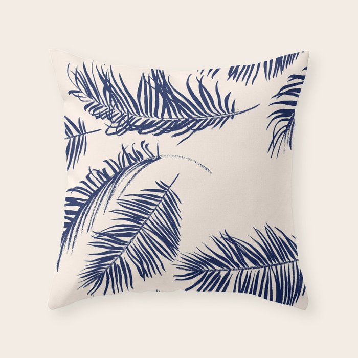 Blue Palm Leaves x Dry Brush Throw Pillow Gallery Image 6