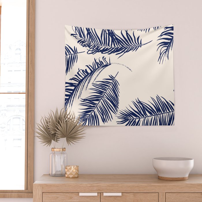 Blue Palm Leaves x Dry Brush Wall Tapestry Gallery Image 2