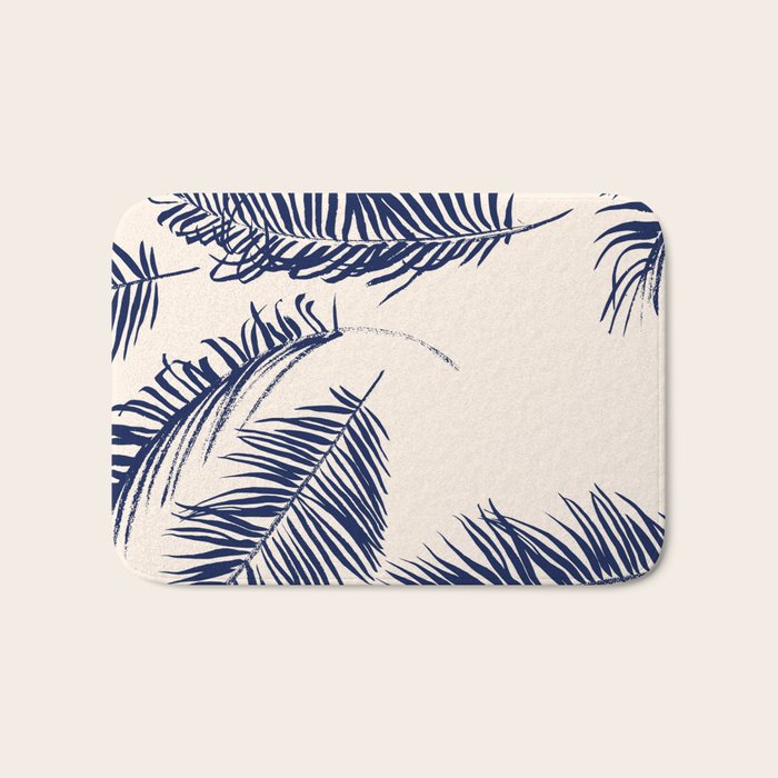 Blue Palm Leaves x Dry Brush Bath Mat Gallery Image 1