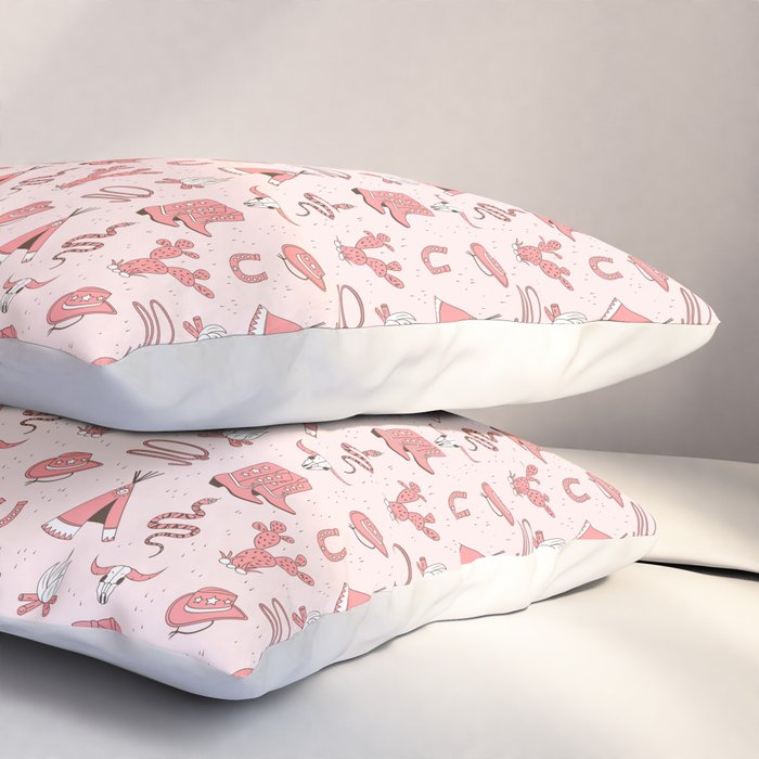 Cute Cowgirl Pattern, Cowboy Print in Blush Pink Pillow Sham Gallery Image 3