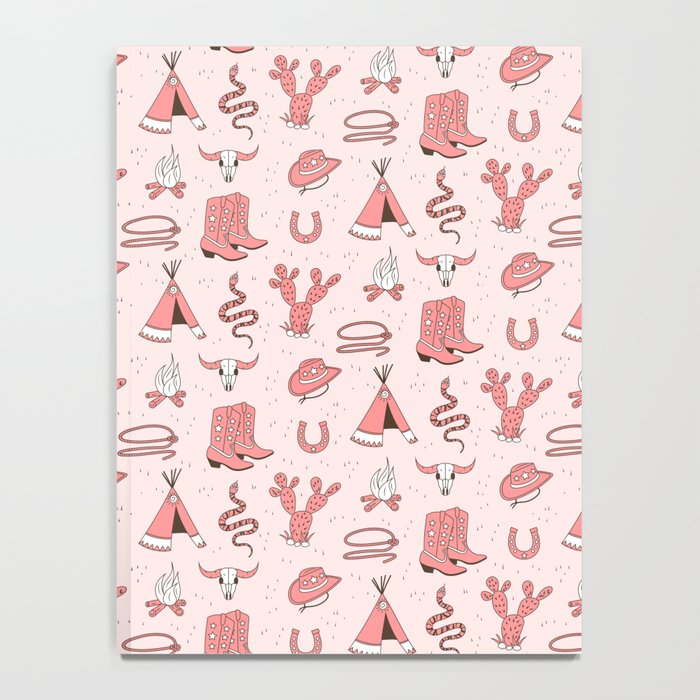 Cute Cowgirl Pattern, Cowboy Print in Blush Pink Notebook Gallery Image 4