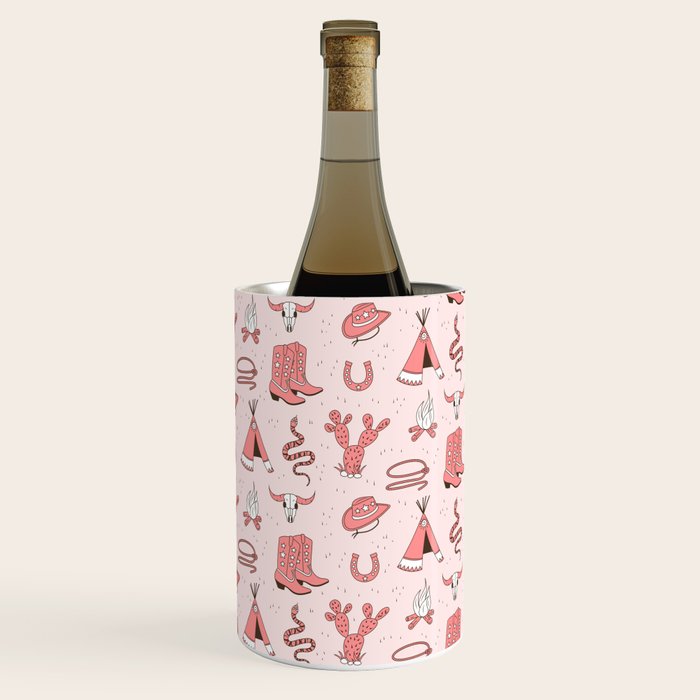 Cute Cowgirl Pattern, Cowboy Print in Blush Pink Wine Chiller Gallery Image 2